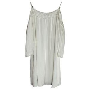 Forever 21 Contemporary White Cold Shoulder long sleeve crochet trim Dress l